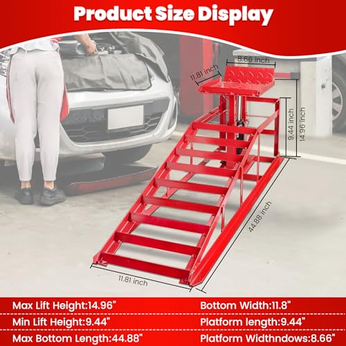 2PCS 5T 11060lbs Hydraulic Car Ramps, Heavy Duty Hydraulic Vehicle Ramps Lift Ramp, Portable Car Ramps for Oil Changes, Car Lifts for Home Garage, Vehicle Auto Garage Repair, Mens Gifts Ideas - color: Red