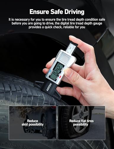 AstroAI Tire Tread Depth Gauge, LCD Digital Tire Tread Depth Gauge Tool with Inch and Millimeter Conversion of 0-1 in for Car Truck SUV Motorcycle Bus