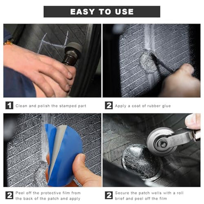 60PCS Tire Patch Kit, 32mm 42mm 58mm Round Rubber Tire Patches with Roller, Universal Tube Patch Tyre Puncture Repair Stitcher Tool for Car Truck Motorcycle Bicycle