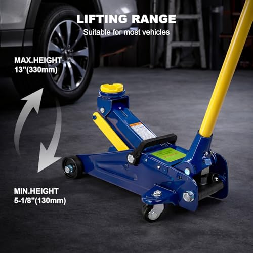 Low Profile Floor Jack 2 Ton, Heavy Duty Steel Single Pump Hydraulic Car Jack with Quick Lift, Lifting Range 5.1"-13", 4000LBS Capacity for Cars Tire Change