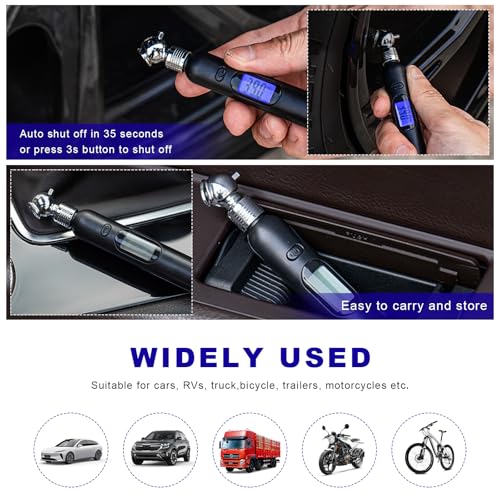 Digital Tire Pressure Gauge, 5-100PSI 4 Settings Pencil Tire Gauge with Backlit LCD Display, Accurate Air Pressure Gauges for Cars Trucks Motorcycles Bicycles, Car Accessories