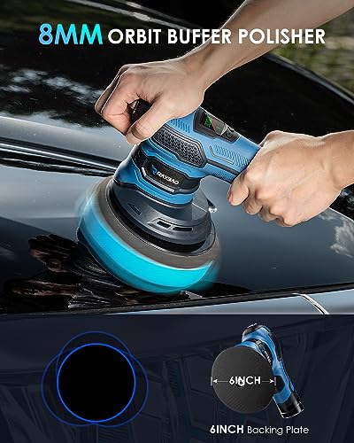 Cordless Car Buffer Polisher 6IN 2x2.0Ah 21V Batteries, 21pcs Attachments | Cordless Polisher with LED Display, 6 Variable Speed to 4500OPM, 8mm Orbital Buffer Polisher Kit for Car Detailing/Polishing