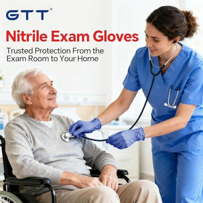 GTT Nitrile Exam Gloves, 5Mil, 100 Count, Powder-Free, Disposable Gloves | GTT 100pcs Disposable nitrile gloves for Medical Care, First Aid, Cleaning, Food Prep, Tattoo, Cooking, Purple Large - size: Large