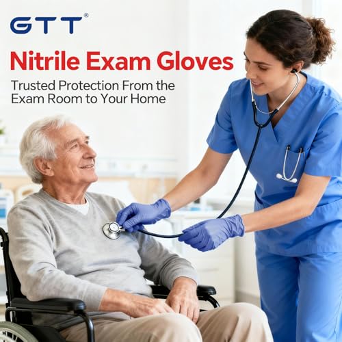 GTT Nitrile Exam Gloves, 5Mil, 100 Count, Powder-Free, Disposable Gloves | GTT 100pcs Disposable nitrile gloves for Medical Care, First Aid, Cleaning, Food Prep, Tattoo, Cooking, Purple Large - size: Small