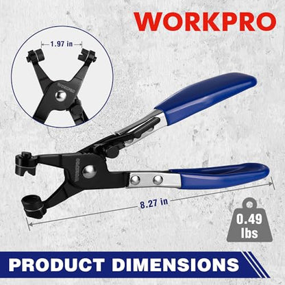 WORKPRO Hose Clamp Pliers | Hose Clamp Tool with Swivel Flat Band for Removal and Installation of Spring Hose Clamps, for Automotive Fuel Oil Water Hose