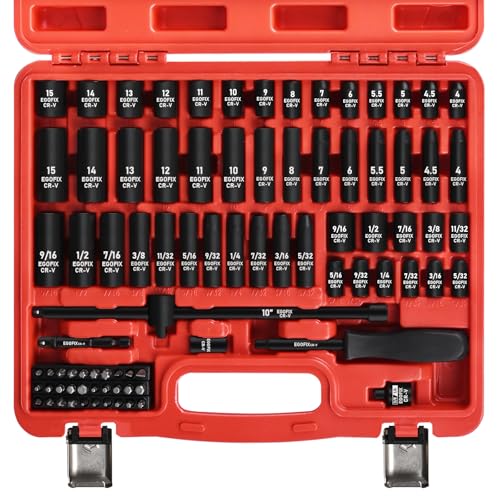 1/4" Socket Set 85 Piece, Metric Shallow/Deep Sockets (4-15mm) and SAE Shallow/Deep Sockets (5/32-9/16), Screwdriver Bit Set, Tool Kit for Home Use and Automotive Repair - style: 1/4-85PCS