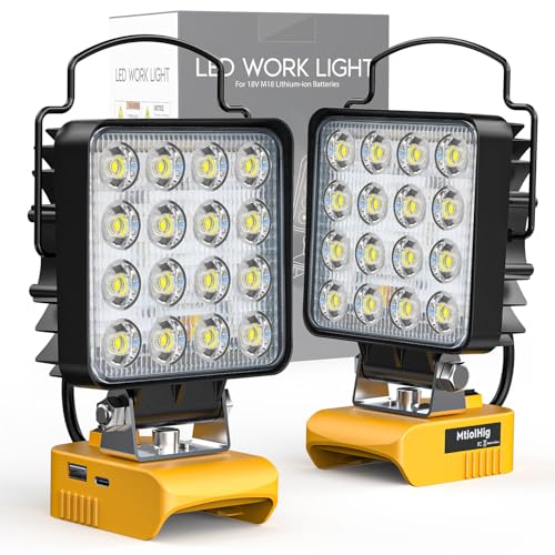 MtiolHig 2Pcs Cordless LED Work Light Compatible with Dewalt 20V Battery, 112W 11200 Lumens Underhood Work Light Tool Gifts for Men, with USB & Type-C Charging Port Emergency for Workshop, Garage - style: 2PCS 112W Light Compatible with Dewalt 20V MAX