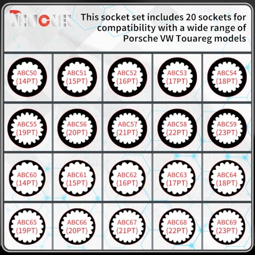 20PCS Wheel Lock Nut Key Kit Compatible with Porsche VW Touareg | Wheel Lock Nut Socket Adapter Set, Anti-Theft Lug Removal Tool, Anti-Theft Screw Remover, Repair Tool, Tyre Fitting, garage - color: 20PCS