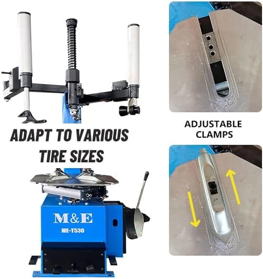 ME-T530Z & ME-B620 Tire Changer and Wheel Balancer Combo, Wheel Balancer with Pedal Inflation Gauge, Double Assist Arm Rim Clamp Machine, Alloy Steel Jaw and Stainless Mounting Head - color: Blue530+620