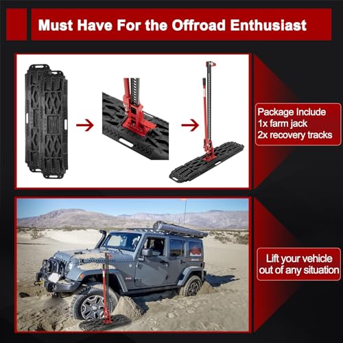 BUNKER INDUST Offroad High Lift Jack with Pair Traction Board Mate,48" FarmJack with Sand Mud Snow Track Mat Board, Offroad Tire Recovery Kit for Car Truck Jeep ATV SUV UTV - color: 48" Offroad Jack with Recovery Tracks