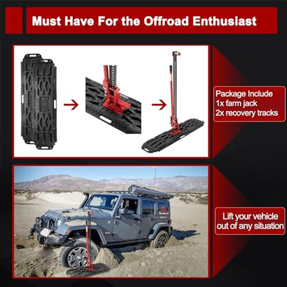 BUNKER INDUST Offroad High Lift Jack with Pair Traction Board Mate,48" FarmJack with Sand Mud Snow Track Mat Board, Offroad Tire Recovery Kit for Car Truck Jeep ATV SUV UTV - color: 48" Offroad Jack with Recovery Tracks