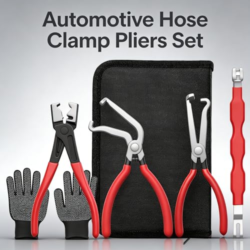 5-Pcs Kit Electrical Disconnect Pliers Set with Gloves - Auto Connector Tool for Fuel Line, Wiring, Sensors & Coils | Quick-Release Car Truck Repair (Red)