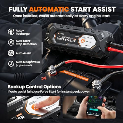 ANCEL BS300 Super Starter, Permanently Connected Jump Starter with Super Capacitor & Battery Protection System, Health Monitoring, 1000A Start Assist for Most 12V Vehicles, -40°F~176°F - color: Jet Black