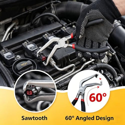 9PCS Disconnect Pliers Electrical Connector Removal Tool with Bag and golve | Hose Clamp Pliers & Fuel Line Disconnect Tool Set, Safe Tight Engine Bay Repair, Electrical Connector Removal & Maintenance