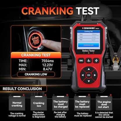 KONNWEI KW331 Car Battery Tester 6V/12V/24V with Cloud Report 10-2000CCA Lead-Acid, AGM, Lithium Battery Tester Automotive Alternator Tester Cranking Charging System for Car Truck Motorcycle Boat