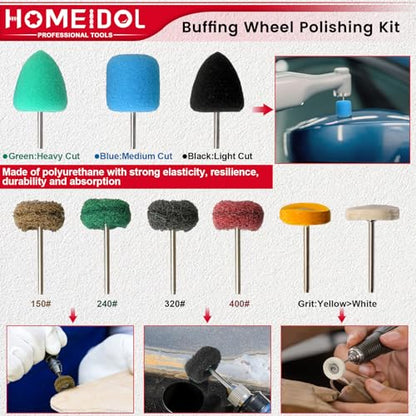 78PCS Buffing Wheel for Dremel Polishing Kit, HOMEIDOL 1/8" Shank Polishing Buffing Wheel for Dremel Tool Accessories with Buffing Compound, Abrasive Wheel Buffing Polishing Wire Brush Polishing Bits
