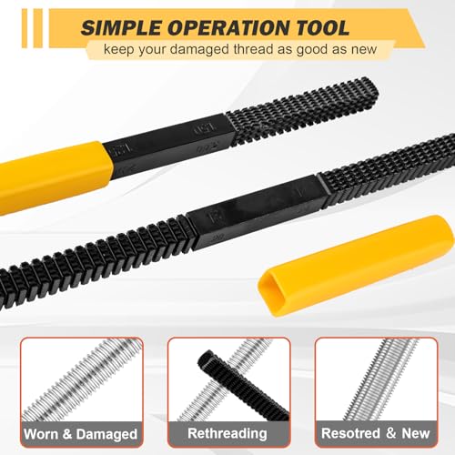 3pcs Thread Repair Files Kit,SAE & Metric Thread Restorer | Safety Caps, Rethreading Tool, For Screws, Bolts & Plumbing，Use on both ends