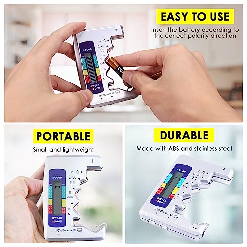 Battery Tester Universal Battery Checker with LCD Display Digital Multi Purpose Small Battery Checker for All Battery C AA AAA D N 9V 6F22 1.5V Button Cell Batteries