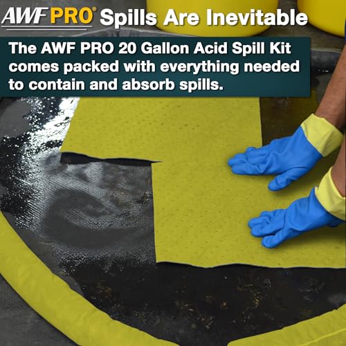 AWF PRO 20 Gallon Battery Acid Spill Kit, 59 Pieces | Includes DOT Approved 20 Gallon Drum, Sorbent Socks, Pads, & Pillows, & Accessories - size: Battery Acid Spill Kit