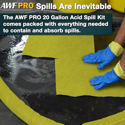 AWF PRO 20 Gallon Battery Acid Spill Kit, 59 Pieces | Includes DOT Approved 20 Gallon Drum, Sorbent Socks, Pads, & Pillows, & Accessories - size: Battery Acid Spill Kit