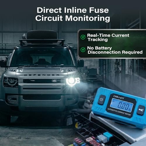 Automotive Circuit Fault Probe Tester, 20A 48V Parasitic Draw Tester for Car Fuse Circuits, Inline Current Monitor with Overcurrent Detection, Mini & Standard Blade Fuse Compatible