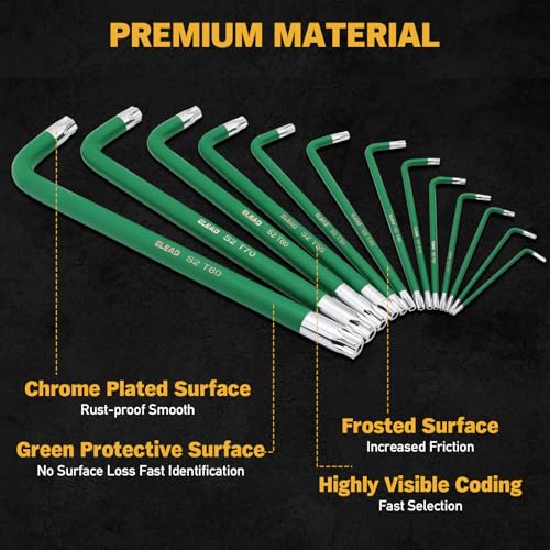 ELEAD Jumbo Torx Key Wrench Set | 13-Piece Durable S2 Star Keys | L-Shaped Long Arm Design | Sizes T10 to T80 | Automotive | Mechanic | Furniture | Professional Grade Tools - style: 13PCS Jumbo Torx Star
