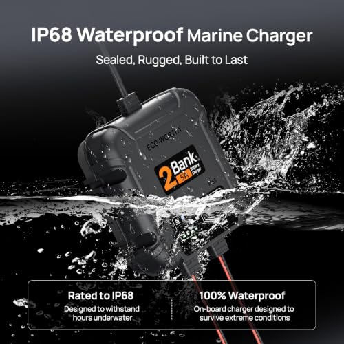 ECO-Worthy 2 Bank Marine Battery Charger 10A (5A/Bank), IP68 Waterproof 12V Charger & Maintainer for Boat RV Car, Lead-Acid LiFePO4 & Calcium Battery Desulfator