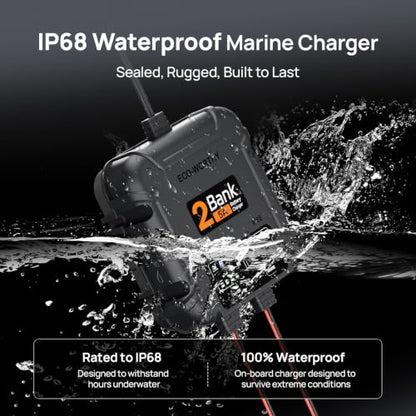 ECO-Worthy 2 Bank Marine Battery Charger 10A (5A/Bank), IP68 Waterproof 12V Charger & Maintainer for Boat RV Car, Lead-Acid LiFePO4 & Calcium Battery Desulfator