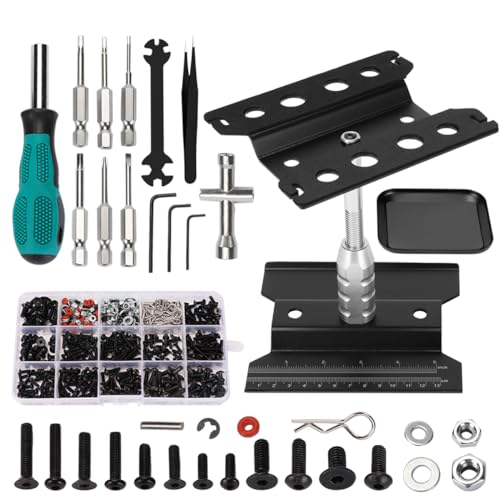 RC Car Repair Work Stand 532 PCS RC Repair Tool Screws Set Kit 360 Degree Rotation RC Repair Station Screwdrivers Screws Pallet Kit for 1/8 1/10 1/12 1/16 1/18 RC Crawler Truck Buggy Tool Set - color: Black