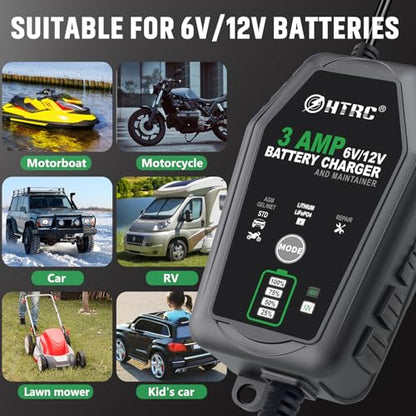 [2 Pack] 3-AMP Car Battery Charger, 6V/12V Trickle Charger and Maintainer, Fully-Automotive Float Charger/Desulfator for Cars, Boats,Motorcycles, Lead Acid,Lithium,Lifepo4,Deep Cycle Batteries