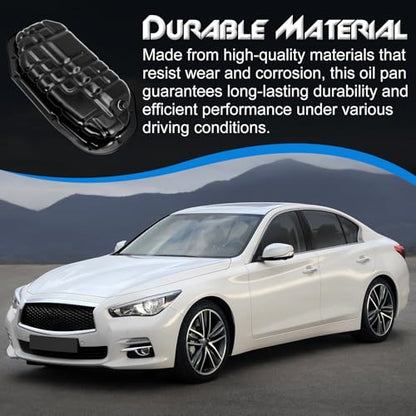 Lower Engine Oil Pan with Drain Plug, Compatible with Nissan 350Z 370Z ＆ INFINITI EX35 EX37 FX35 FX37 G35 G37 M35 M37 Q40 Q50 Q60 Q70 Q70L QX50 QX70, 3.5L 3.7L, Replace# 11110-JK20C