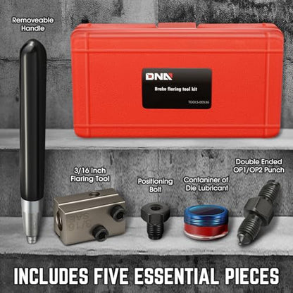 DNA MOTORING 3/16 in SAE Brake Line Double Flaring Tool, Handheld 45 Degree Universal Brake Pipe Double Flaring Tool Kit, w/Removable Handle, Red, TOOLS-00536 - style: 3/16 in HandHeld 45 Degree