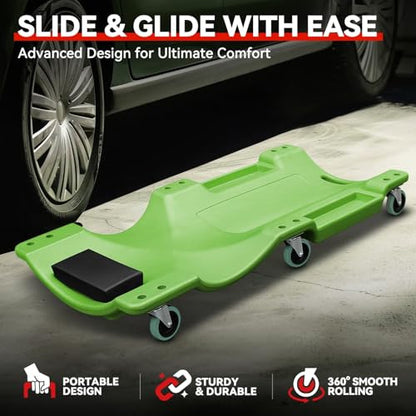 Auto Dynasty 40 Inches Mechanic Creeper, Automotive Garage Repair Low Profile Under Car Rolling Creeper with Padded Headrest, Plastic, Green - color: Green, size: 40" L