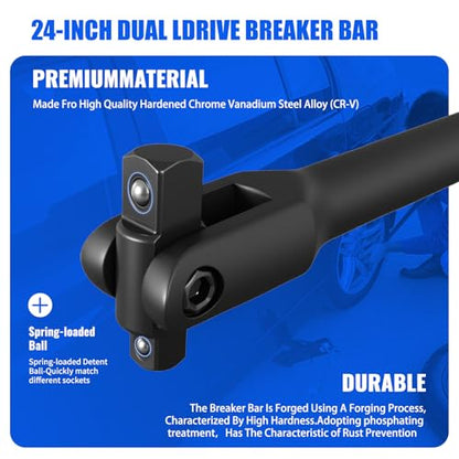 1/2 Breaker Bar 24 inch 1/2" & 3/8" Dual Drive 360 Rotatable Head | 24 inch 1/2 Breaker Bar 1/2" & 3/8"Dual Drive 600Nm Torque 360 Rotatable Head