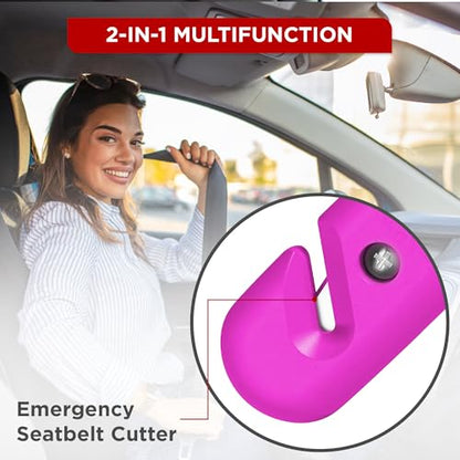 Swiss Safe 5-in-1 Emergency Car Safety Hammer – Car Window Breaker & Seatbelt Cutter, Heavy-Duty Escape Tool for Vehicle Emergencies and Auto Kits – Pink, 2 Pack - color: Pink, size: 2-Pack