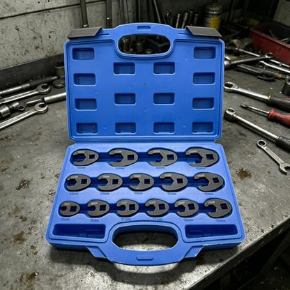 15 Piece Flare Nut Crowfoot Wrench Set for Vehicle Maintenances | Stainless Steel Construction Covers 8 To 24mm Flare Nuts Suitable Vehicle Garage Workshop And Industrial Applications Daily