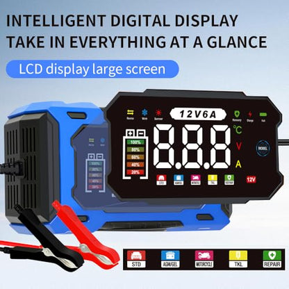 6-Amp 12V Smart Car Battery Charger, Battery Maintainer Trickle Charger with Desulfator, Pulse Repair & Overcharge Protection - for Car Lawn Mower Marine Lead-Acid Batteries (Blue) - color: Blue