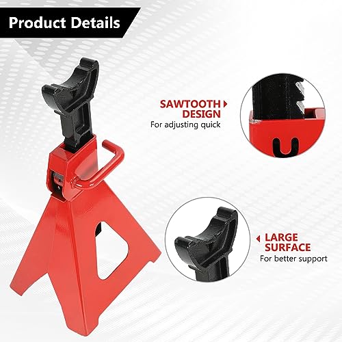6 Ton (12,000 LBS) Automotive Jack Stands | Adjustable Height 14.6"- 24", Heavy Duty Steel Car Lifting Stand for Garages, Repair Shops, Red, 1 Pair