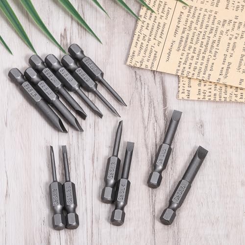 12Pcs Magnetic Screwdriver Bit Set, 1/4 Inch Hex Shank Flat Head Slotted Drill Bits, 2 Inch Length Screwdriver Bits SL2 SL2.5 SL3 SL4 SL5 SL6 for Power Drill Impact Driver
