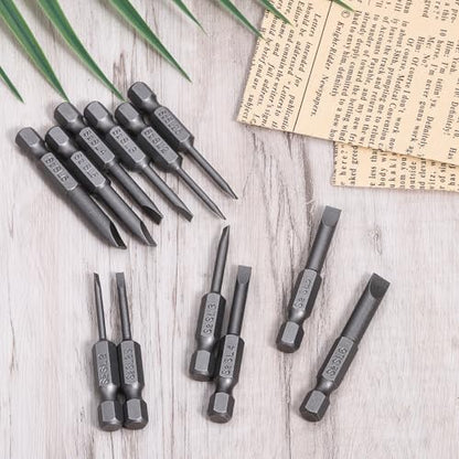 6 Pcs Hollow Ground Screwdriver Set, 1/4 Impact Driver Bit Set Flat Head Slotted Drill Bits, 2 Inch Length Screwdriver Bits SL2 SL2.5 SL3 SL4 SL5 SL6 for Power Drill Impact Driver