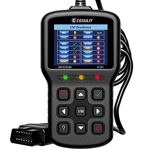 CGSULIT Car Code Reader SC301 OBD2 Scanner with Smog Check & Check Engine Light Reset, Read/Clear Error Code, Live Data, DTC Lookup, On-Board Monitor Test, Diagnostic Scan Tool for Cars After 1996