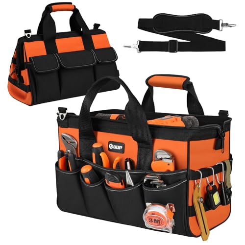 UUP 15" Heavy Duty Tool Bag, 16-Pocket Tool Box Organizer Orange | 16 Pockets & MOLLE. Detachable Strap & Handle. Non-slip Base, Metal Buckle. 30lb Holds Tools on Truck, Garage, Men Gift. - color: Orange, size: 15.5 Inch
