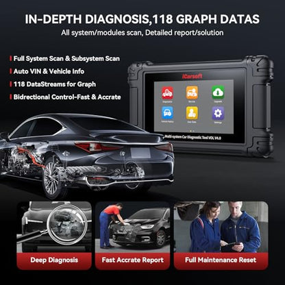 iCarsoft VOL V 4.0 Bidirectional Diagnostic Scan Tool for Volvo/SAAB + 2 Car Brand Vehicles, All System, 29 Resets(239 Sub-Services) for Volvo/SAAB, Actuation Test, Battery Registration OBD2 Scanner