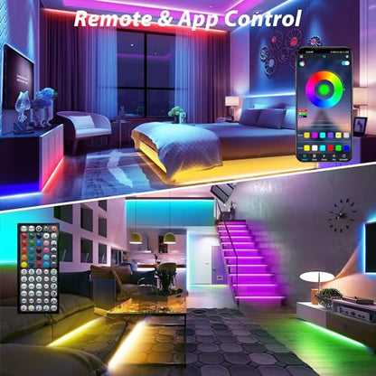 Ledagic Led Lights for Bedroom 48ft Color Changing RGB Led Strip Lights, DIY Music Sync Led Light Strip with Remote and App Control, Dimmable Led Lights for Room Party Home Cool Things (1 * 48ft)