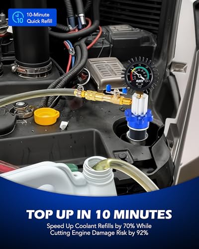 OMT Coolant Vacuum Refill Kit, 13 Pcs Radiator Cooling Tool Set with Hose | Solid Aluminum Alloy Material, Fast Evacuation & Leak Testing, 0 to -30 inHg Gauge, Universal Fit for Auto Mechanics, Blue - color: Blue