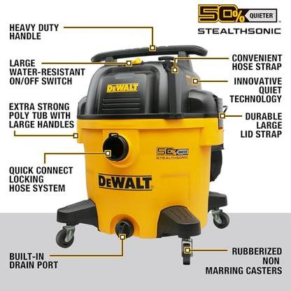 DEWALT 10 Gallon 5.0 Peak HP STEALTHSONIC Shop Vacuum Wet and Dry, Ultra Quiet Wet Dry Vac, Ideal for Jobsite, Garage, Car & Workshop, DXV10P-QT with Attachments & Powerful Suction, Portable Cleaning - size: 10 Gallon
