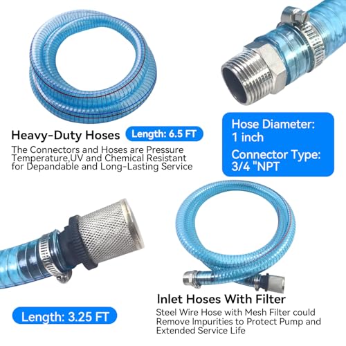 12V 175W Portable Diesel Fuel Transfer Pump, 12 GPM Self-Priming with Manual Nozzle, 6.5ft Suction & 13ft Discharge Hose, 3/4" NPT for Diesel/Kerosene/Machine Oil