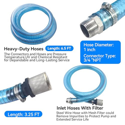 12V 175W Portable Diesel Fuel Transfer Pump, 12 GPM Self-Priming with Manual Nozzle, 6.5ft Suction & 13ft Discharge Hose, 3/4" NPT for Diesel/Kerosene/Machine Oil