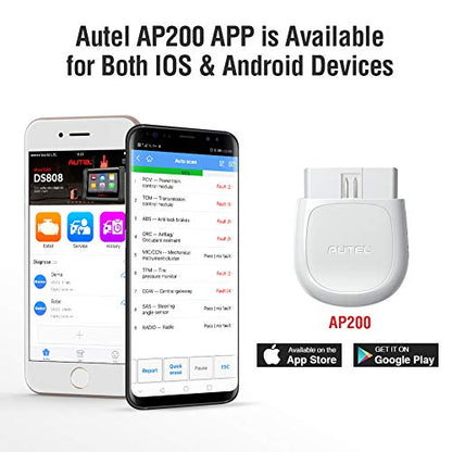 Autel AP200(HT200) Bluetooth OBD2 Scanner, Code Reader with Full Systems Diagnoses and 19 Service Functions, Mini Size Version of MK808 Diagnostic, Vehicle Scan Tool for iPhone & Android Devices