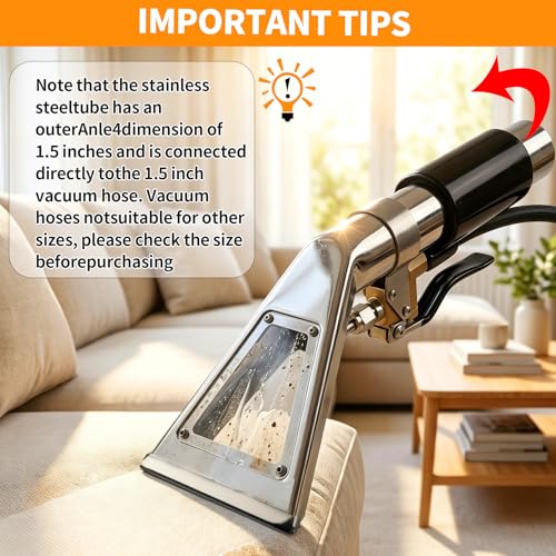 Upholstery Carpet Extractor Wand with Viewing Window for Mytee/Shop Vac | 1.5" Stainless Detailing Hand Wand, Brass valve, 1/4" Quick Disconnect, for Car Seats, Mattress, Furniture Stain Cleaning